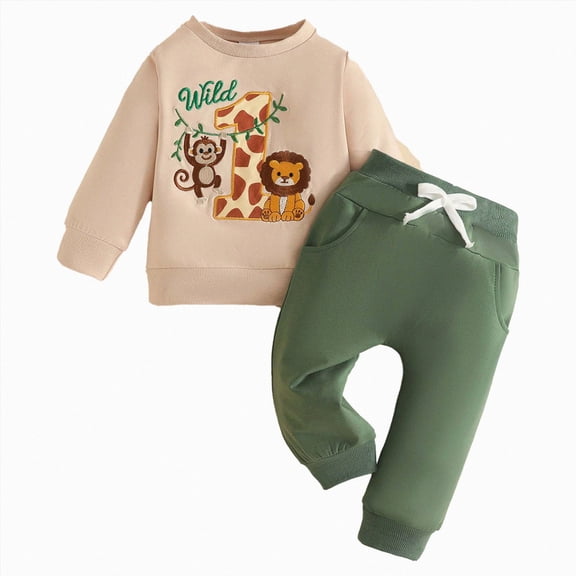 UAYOTSE Baby Boys Animal Print Birthday Outfit Camo Jogger Pants Toddler Casual Party Wear Size 6-12 Months