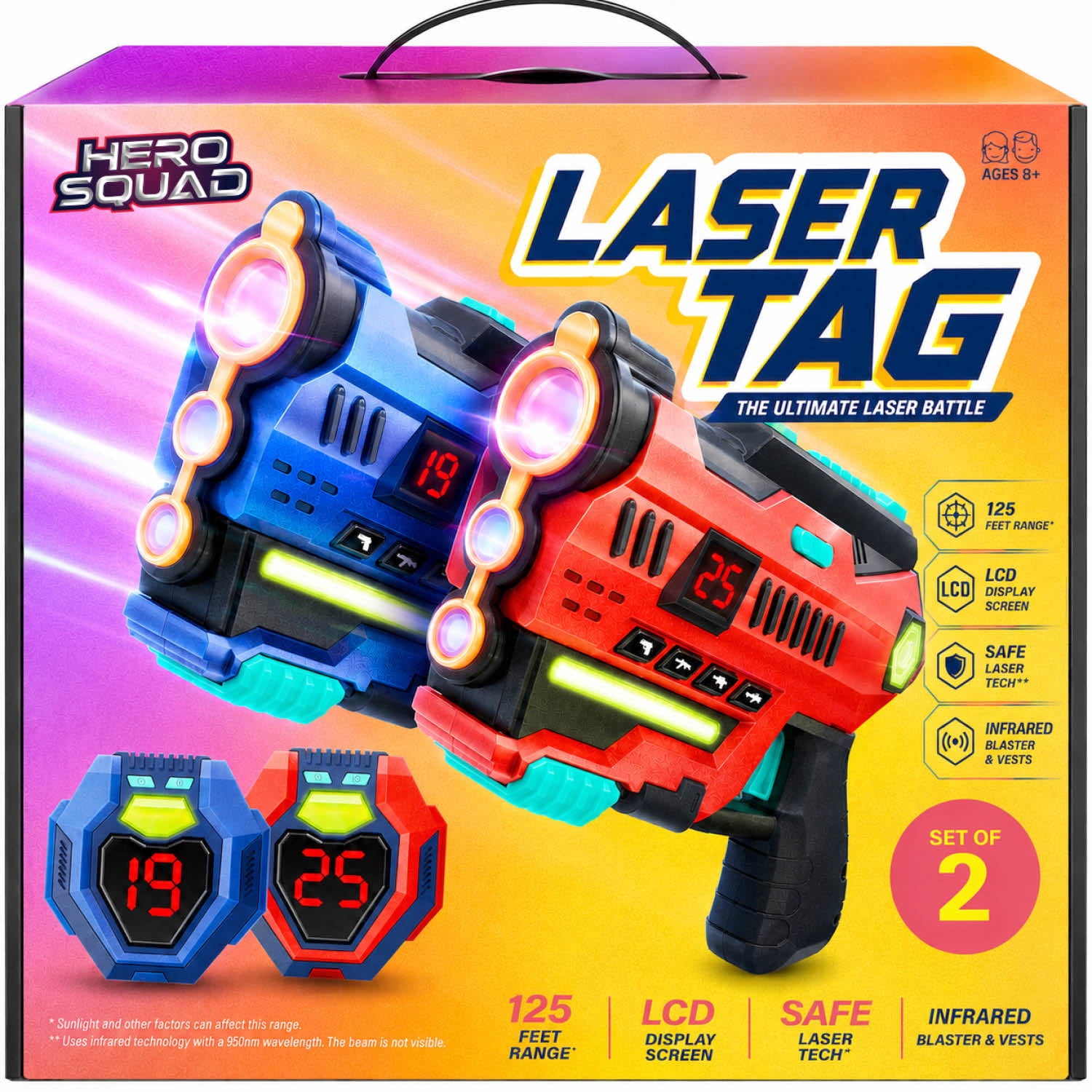 SUPER LASER トイガン　フリクションパワー　スーパーレーザー　箱付 HERO SQUAD Laser Tag 4pk Rechargeable Blasters with LCD and 360
