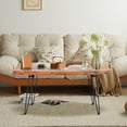 thumbnail image 2 of CIATRE Wood Coffee Table, Natural fir Wood Foldable Cocktail Table, Oval Center Table for Living Room, Office Coffee Table（Dark Wood Color）, 2 of 7