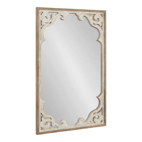 Kate and Laurel Shovali Rustic Rectangular Mirror, 22 x 34, Rustic Brown and White, Ornate Wood-Carved Frame with Antique Inspired Detailing for Vintage Wall Decor