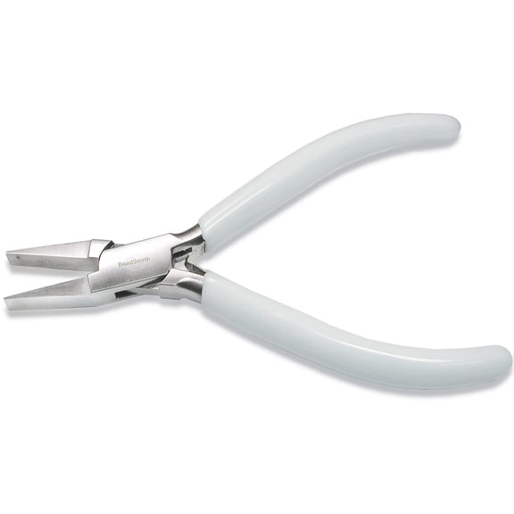 The Beadsmith 5 inch (130mm) Flat Nose Plier with Polished Steel Head, White PVC Comfort Grip and Double-Leaf Spring Handle, Jewelry Making Tool, 300 Series