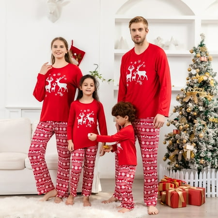 

Family Christmas Pajama Set Family Matching Outfits Red Christmas Elk Snowflake Pattern