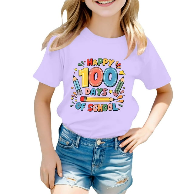 TZEWGL T-Shirts pour Enfants Imprimé Mignon Col Rond Manches Courtes Vêtements pour Tout-Petits Taille 8-9T