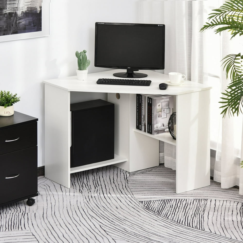 Corner Desk Triangle Corner Office Computer Writing Desk White Multi