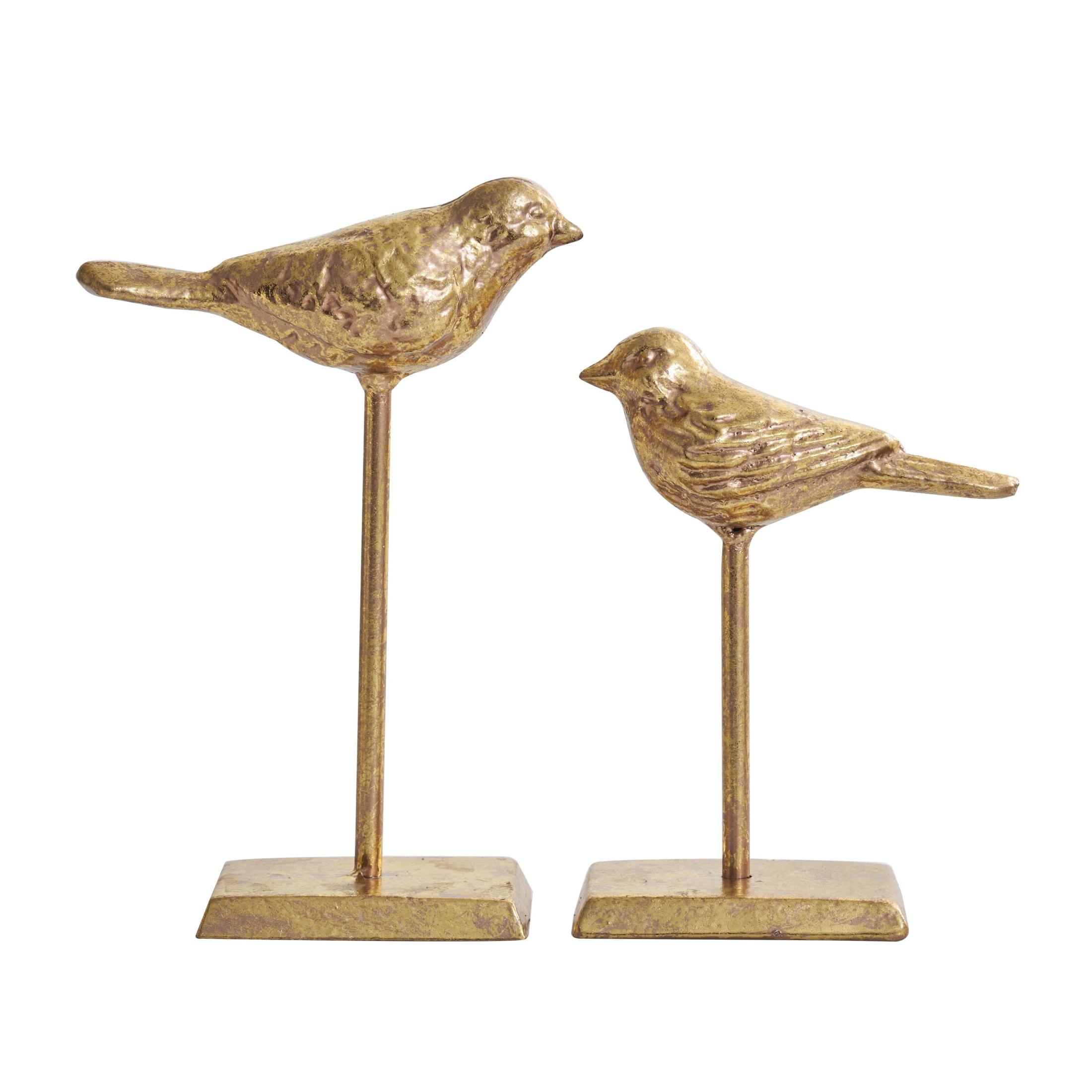 8", 6"H Gold Metal Bird Sculpture with Gold Foil Texturing, by DecMode (2 Count)