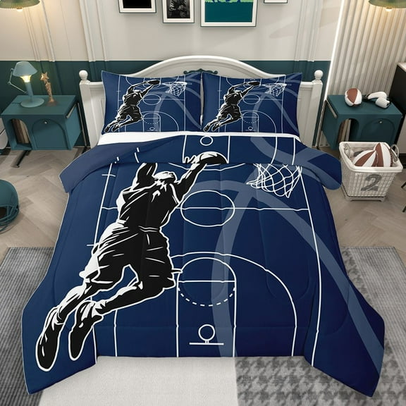 Homewish Basketball Gamer 2pcs Bedding Comforter Set for Female Men Teens,Ball Game Twin Comforter Sets,Sport Theme Breathable Bedding Set,Ultra Soft Home Decor,Reversible