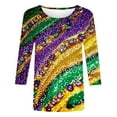 thumbnail image 4 of Craaazy Women's Mardi Gras Sweatshirt Casual Carnival Print Crew Neck Shirts 3/4 Sleeve Loose Tops Gifts, 4 of 6