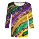 thumbnail image 4 of RKSTN Mardi Gras 3/4 Length Sleeve Womens Tops Oversized Crewneck Carnival Graphic Printed Three Quarter Sleeve T Shirt Women Casual Round Neck Funny Tuesday Carnival Party Loose Short Sleeve Shirt, 4 of 6