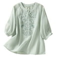 thumbnail image 2 of Fengqque Womens Short Sleeve Henley Tops V Neck,Half Sleeve V-neck Embroidery Solid Color Casual Loose Basic T Shirt Women's Tops Green XL(XL), 2 of 6