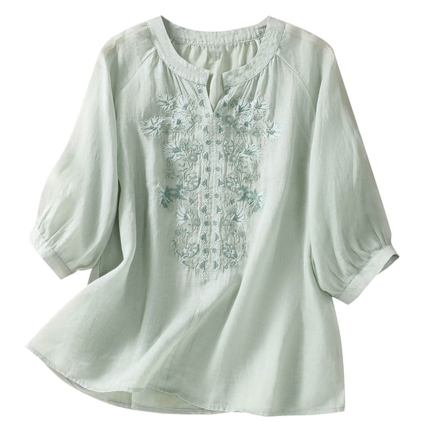 Mujeres Tops de Verano de Moda Casual Color Sólido Cuello en V Manga Corta, Blusa Ligera Y Elegante