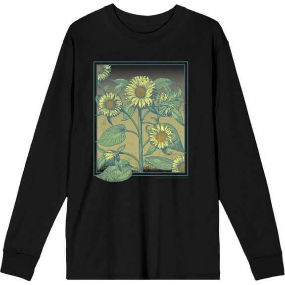 Natural World Sunflower Frame Adult Black Crew Neck Long Sleeve Tee-XXL