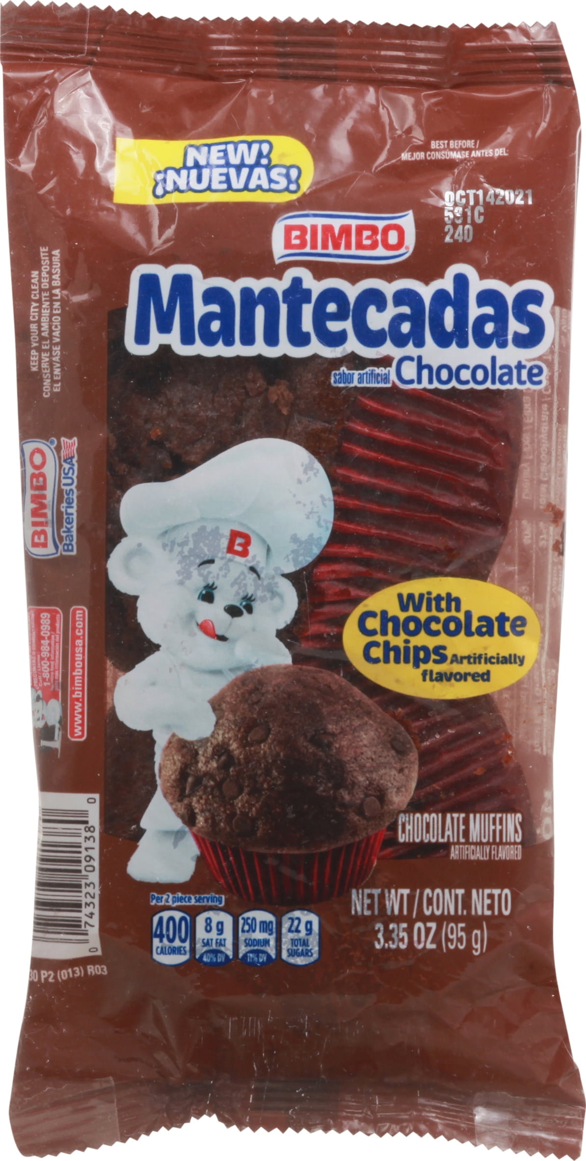 Bimbo Mantecadas Chocolate Muffins, Individually Wrapped, 2 count, 3.35 oz