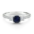 thumbnail image 3 of Gem Stone King 925 Sterling Silver Cushion Blue Sapphire and White Moissanite 3 Stone Engagement Ring for Women (1.03 Cttw, Gemstone September Birthstone, Available in Size 5, 6, 7, 8, 9), 3 of 6