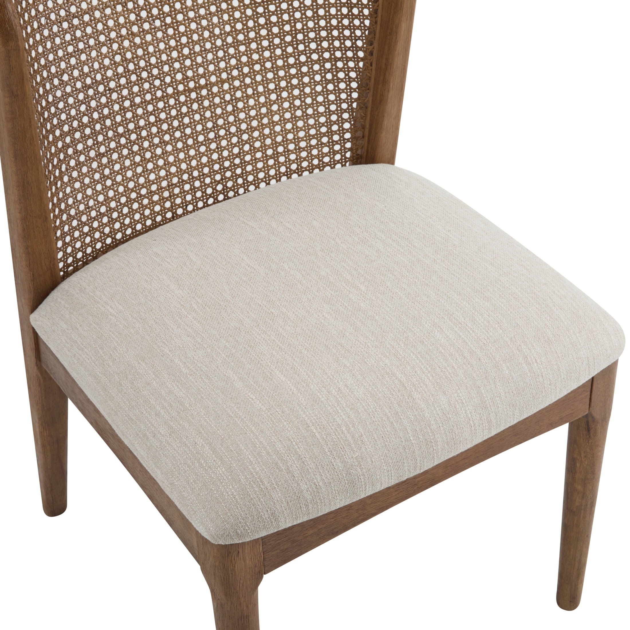Quintra Upholstered Cane Webbing Dining Chairs, Rubberwood, Beige+Walnut, Set of 2