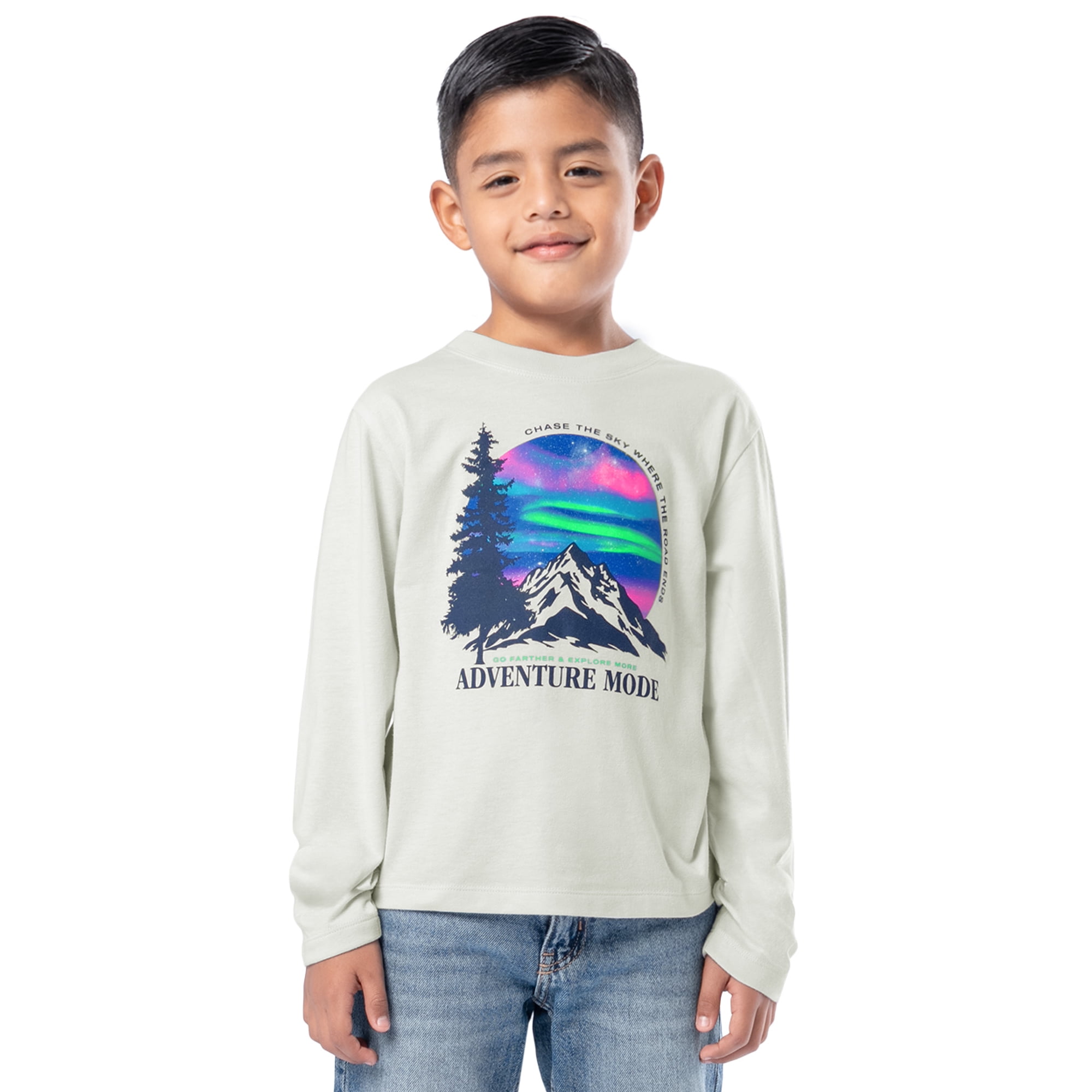 Wonder Nation Boy's Long Sleeve Elevated Graphic T-Shirt, Sizes 4-18 & Husky
