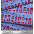 thumbnail image 3 of Soimoi Blue Silk Fabric London Theme Architectural Printed Fabric 1 Yard 42 Inch Wide, 3 of 3