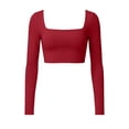 thumbnail image 7 of Qingpeng Two Piece Workout Sets for Women Square Neck Long Sleeve Crop Tops and High Waisted Shorts Athletic Gym Outfits, 7 of 7