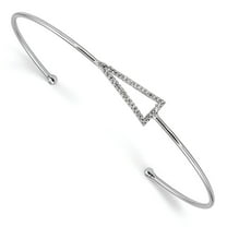 1.3mm Sterling Silver Rhodium-plated Cubic Zirconia Triangle Slip-on Cuff Bangle Bracelet