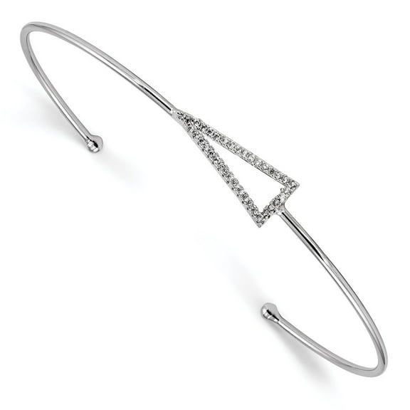 1.3mm Sterling Silver Rhodium-plated Cubic Zirconia Triangle Slip-on Cuff Bangle Bracelet