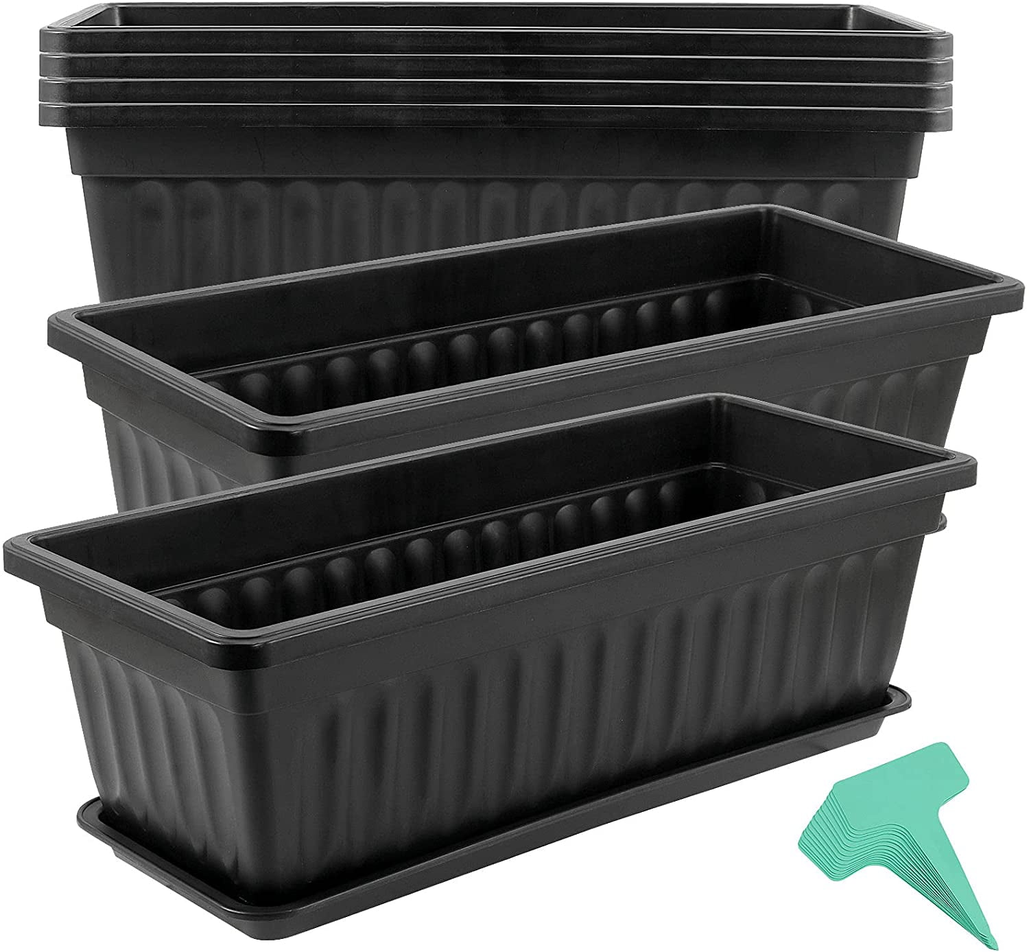 ZEONHAK 6 Pack 17 Inches Countryside Flower Box Planters, Plastic