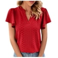 thumbnail image 1 of Birdeem Womens Spring and Summer Gold Lace Stitching V-Neck Solid Color Bottom T-Shirt Hollow Top, 1 of 8