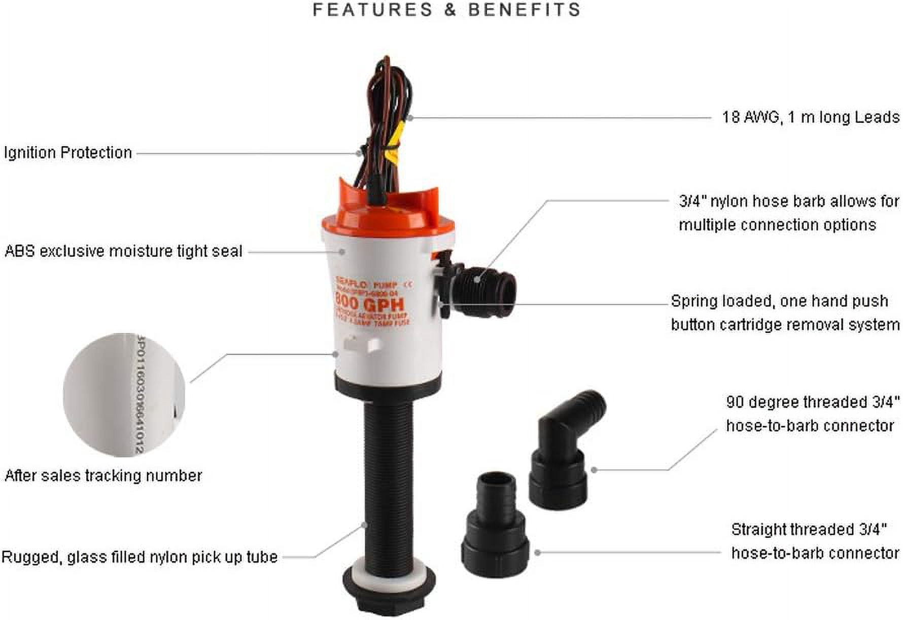 SEAFLO 12V Livewell Pump Water Transfer Pump, 800 GPH