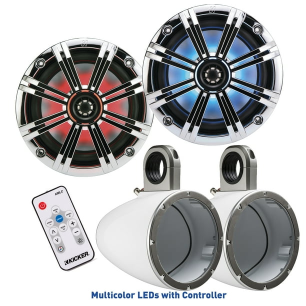 Kicker 8 Inch KMSeries Marine Chrome Grill Speaker Bundle 41KM84LCW