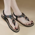 thumbnail image 6 of Gubotare T Strap Sandals for Women Womens Sandals Arch Support Slingback Rhinestone Dressy Sandals Comfort Summer Shoes Ankle Strap Elastic Flats for Beach Walking (Black,Size 8), 6 of 9