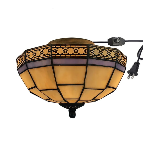 Kiven 9.84in Flush Mount Ceiling Light Fixture Dimmable, 2-Light Anti Glare Close to Ceiling Light with 15FT Plug-in Cord, Tiffany-Style Glass Chandelier for Bedroom Kitchen Foyer(No.3229)