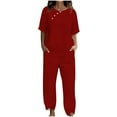 thumbnail image 1 of Yuyuzo Womens Lounge Sets Crew Neck Button Tops Baggy Pants with Pockets 2 Piece Summer Matching Sets, 1 of 4