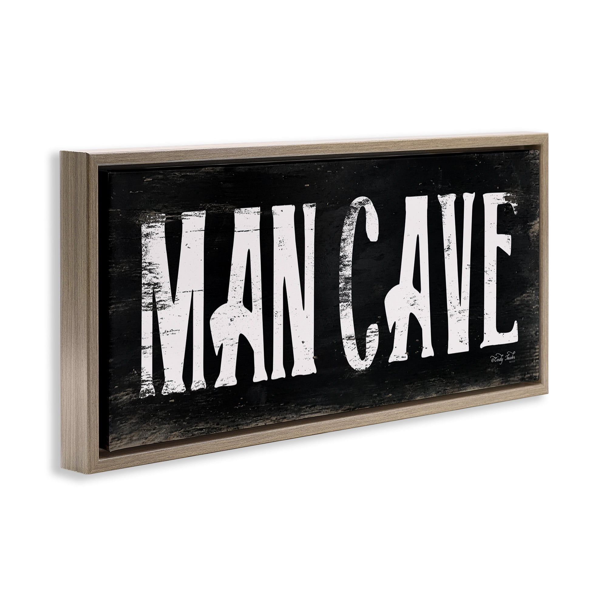 Stupell Industries Man Cave Black And White Typography Painting Brown Floater Framed Canvas Art Print Wall Art, 25 x 11