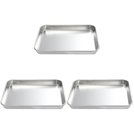 

3 pcs Stainless Steel Flat Bottom Tray Food Display Storage Plate Tray (Silver)