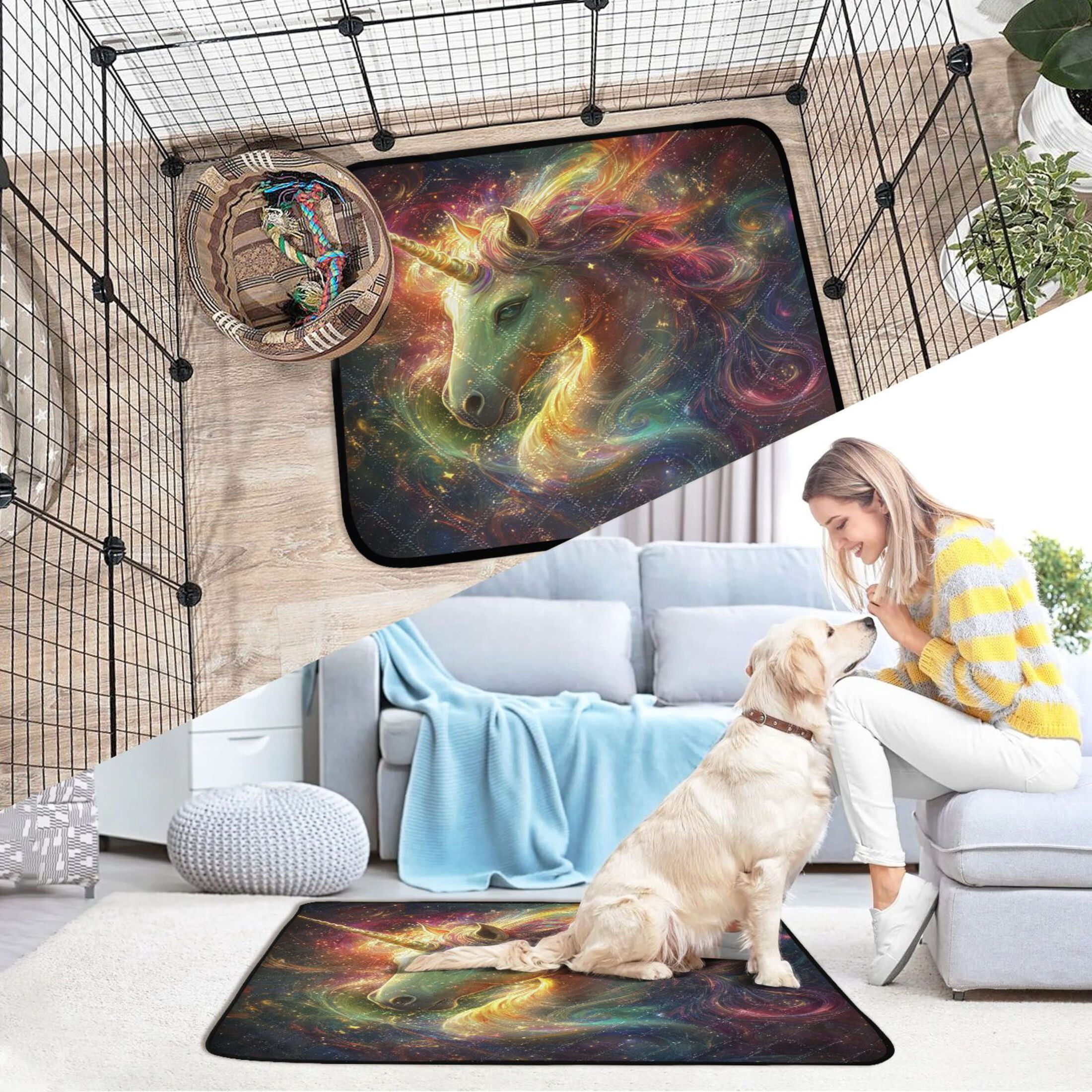 Washable Pet Pee Pads with Super Absorbent Reusable Training Pads for Dogs & Cats Vibrant Colors Unicorn