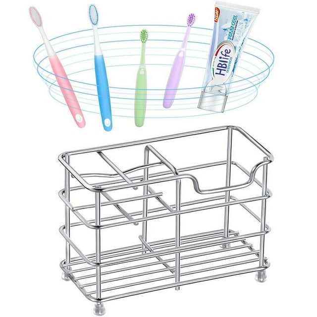 Small Toothbrush Holder for Bathroom, 5 Slots Silver Stainless Steel Bathroom Ac