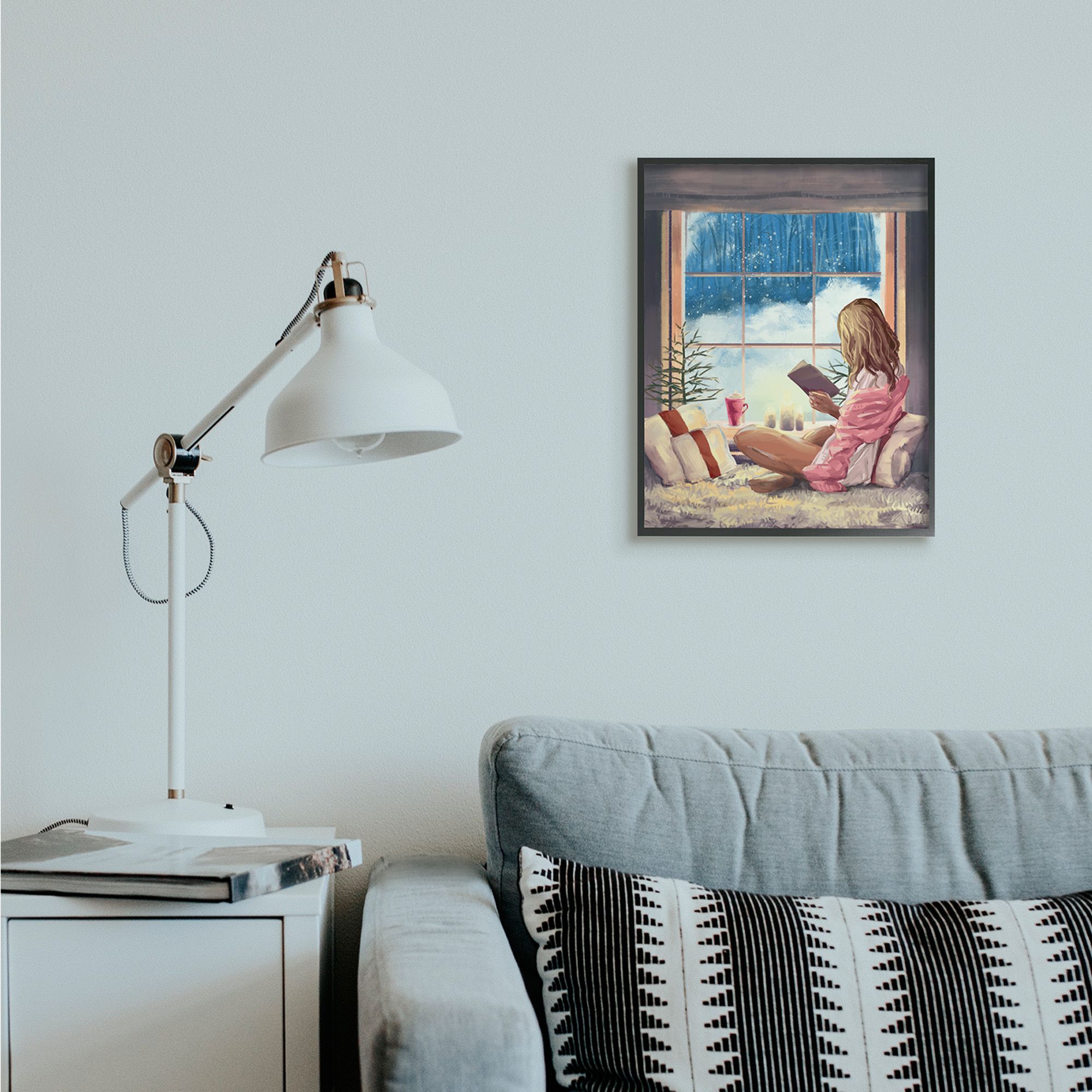 Stupell Indtries Girl Reading by Snowy Window Winter Holiday Black Framed, 16 x 20, Design by Ziwei Li