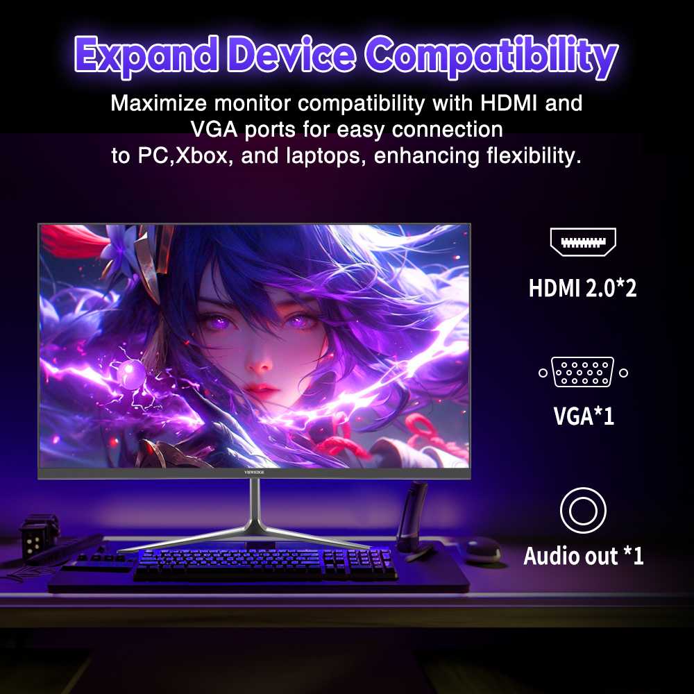 Viewedge 24 Inch Gaming Monitor 1080p 144hz, VA 1ms FHD Computer Monitor with 100% sRGB, Bluelight Filter, HDMI & VGA Port, Support Wall Mount