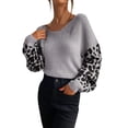 thumbnail image 1 of Suéter de punto casual Gibobby con estampado de leopardo y manga larga para mujer gris M, 1 of 3