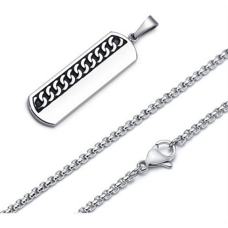 Geomtric Mens Necklaces, Vertical Bar With Cuban Chain Text