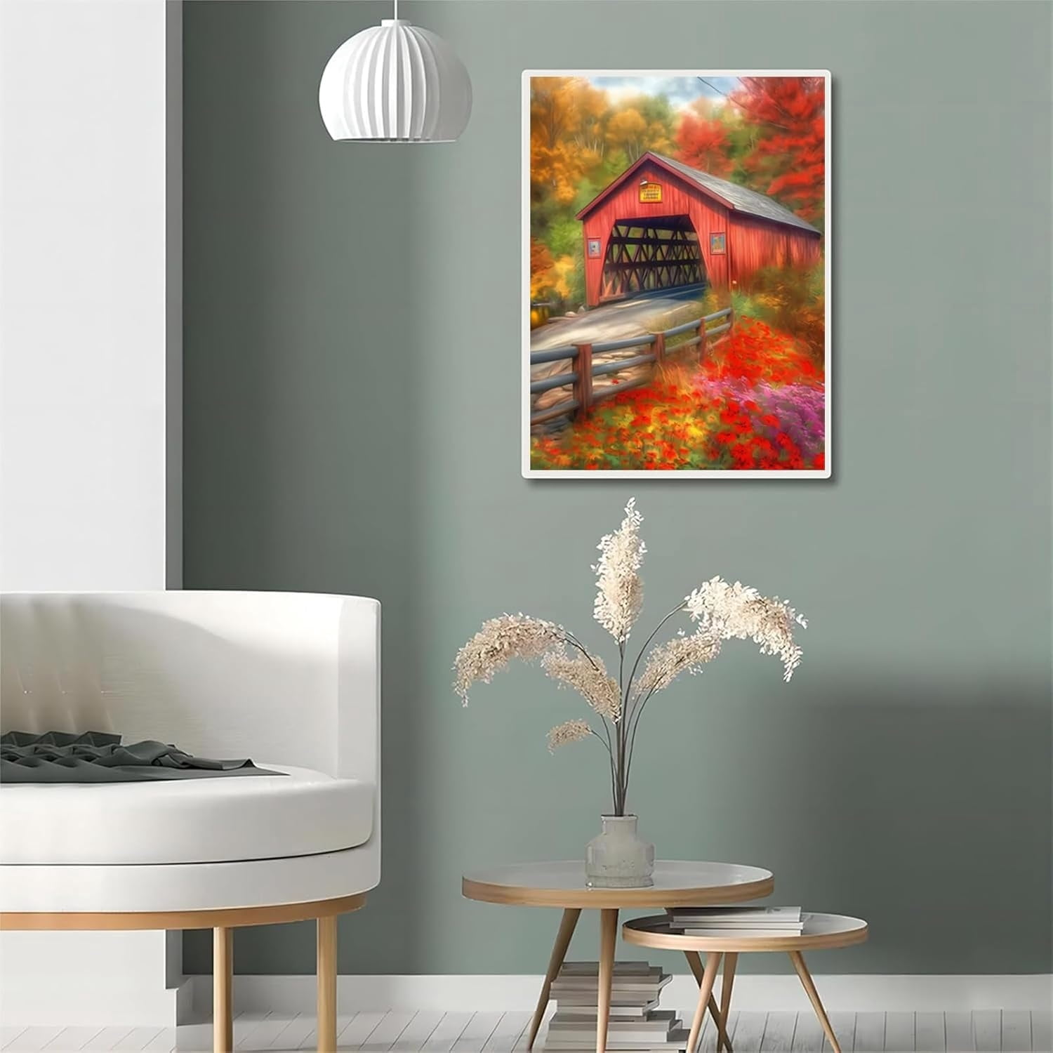Adult Landscape Diamond Painting, 5D Red Bridge Full Diamond Diamond Art Kit, DIY Flower Gem Painting Set for Room Decoration Bedroom Decoration Gift 16x20 Inch 40×50cm (without frame)