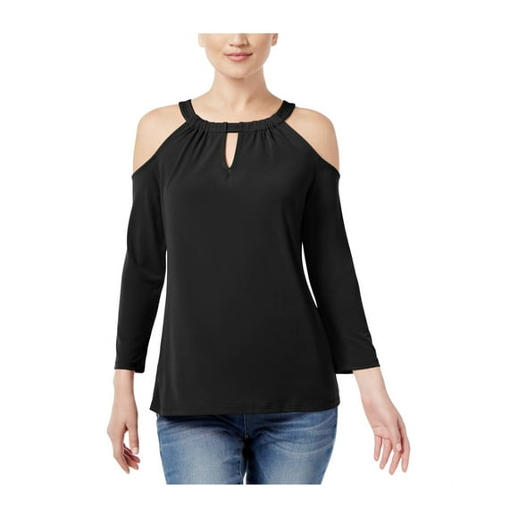 I-N-C Womens Cold Shoulder Knit Blouse deepblack M