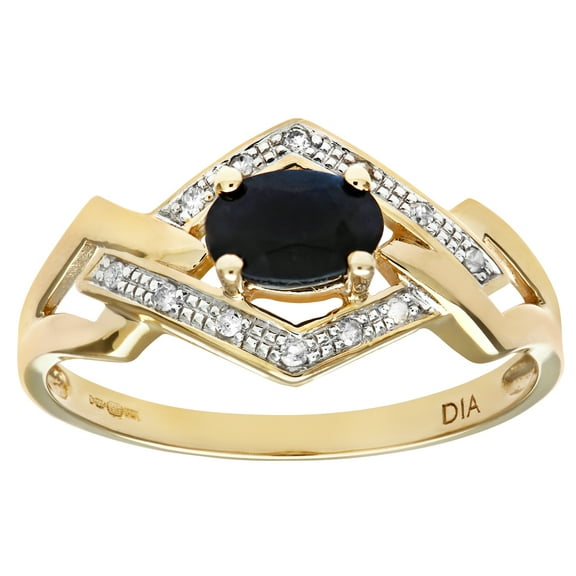 9ct Gold Jewelco London Diamond Oval Sapphire Art Deco Rhombus Solitaire Ring