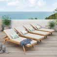 thumbnail image 2 of Larimore Outdoor Teak Acacia Wood Chaise Lounge with Cream Cushions, Set of 4, 2 of 7