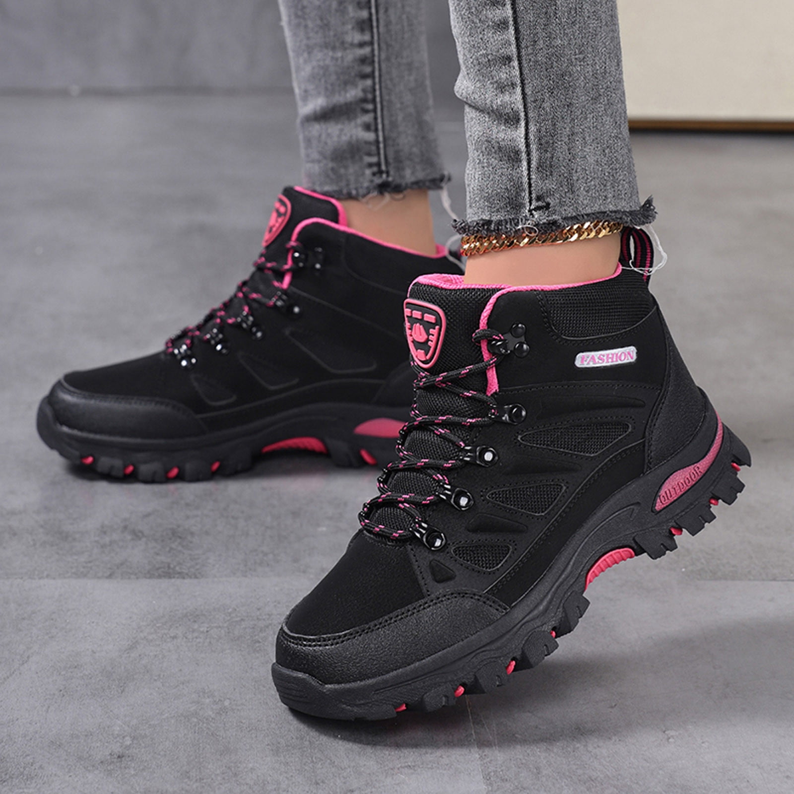 Win s Way Women's High Top Outdoor Sneakers, Hiking Climbing Shoes with Superior Traction Grip