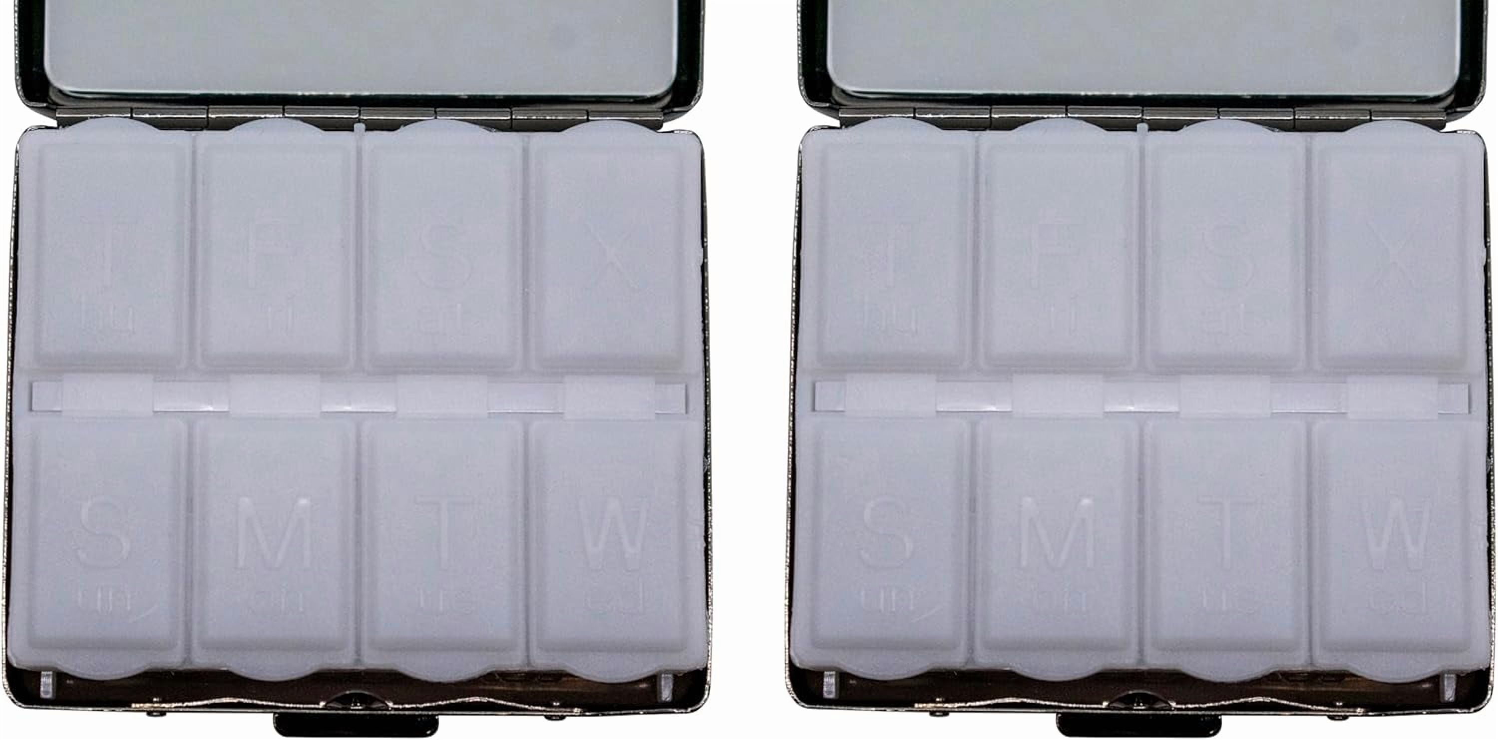 Set of 2 Metal-Plated Weekly (7-Day) Pill Box Case & Portable Medicine Organizer (Silver Victorian)