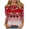 thumbnail image 1 of Lcziwo 3/4 Sleeve Tops for Women Fall Round Neck Christmas Holiday Shirts Funny Wine Glass Print Loose Blouses 2025 Fal Fashion Casual Tunic Tees Red,M, 1 of 6