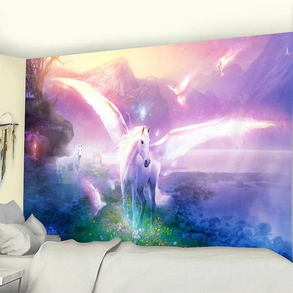 Decorative Bedroom Wall Tapestry - Unicorn Horse - 200 x 150 cm Large - Fabric Wallpaper - Tapestry Aesthetic Wall - Panoramic Decoration