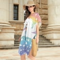 thumbnail image 4 of Rainbow Or Unicorn and Stars Women Swimsuit Cover up V Neck Beach Dress Short Sleeve Vacation Outfits Swimwear, 4 of 7