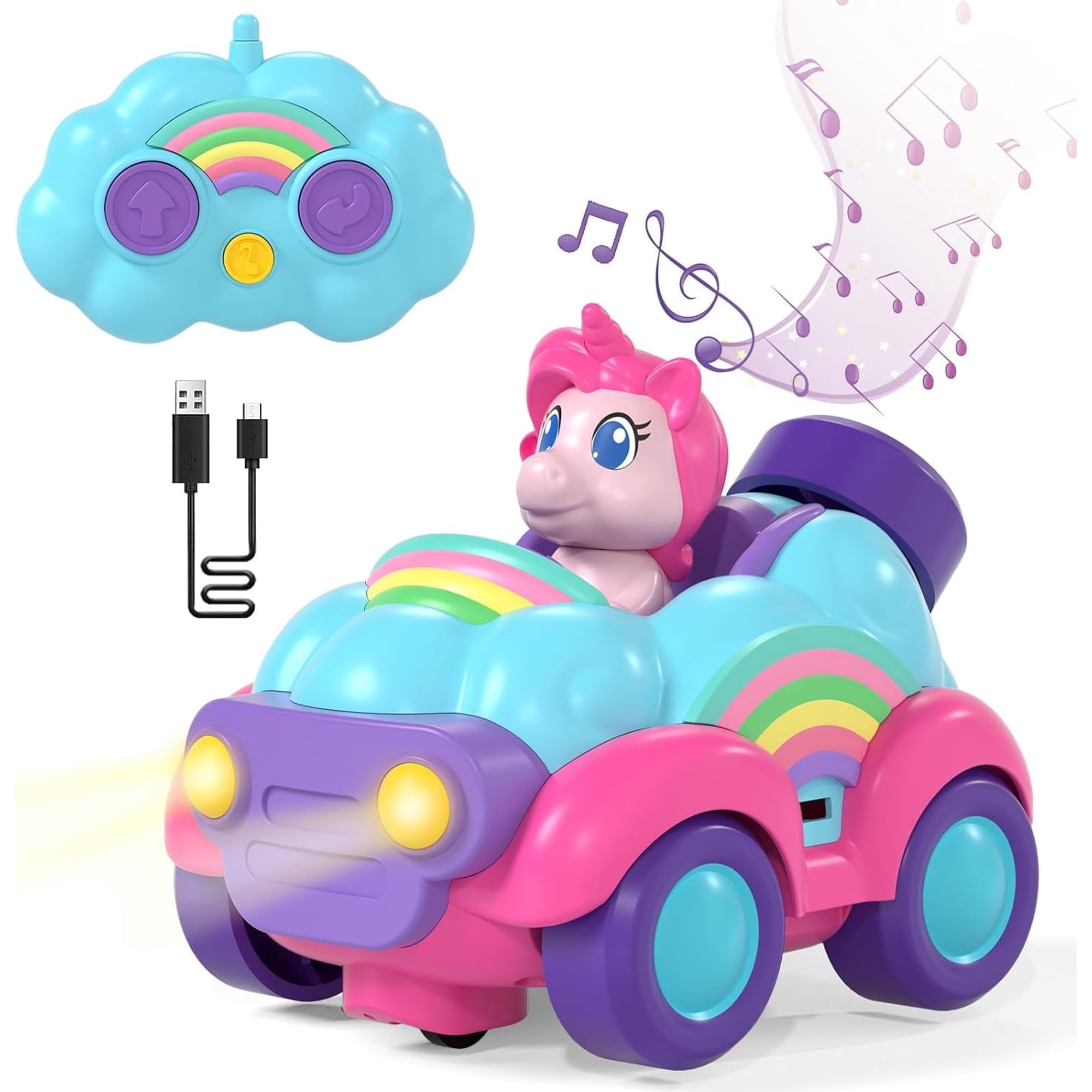 Toddler Girl Toys, Rechargeable Remote Control Car for Toddlers Ages 2-4 Girls Old Girl Toys, Unicorn Toys RC Cars with Lights & Music, Toys for 3 Year Old Girls