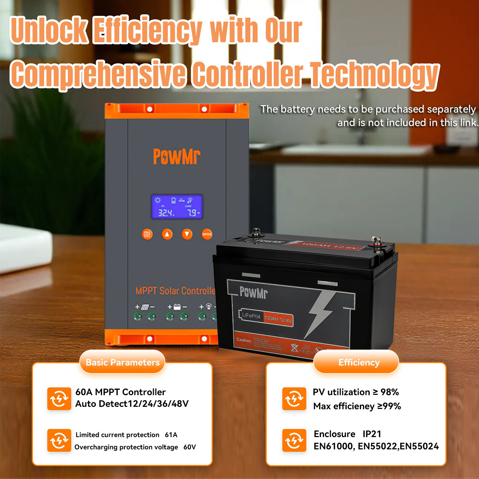 Parallel 12 PowMr 60A MPPT Solar Charge Controller 12V 24V 36V 48V  MAX PV160v