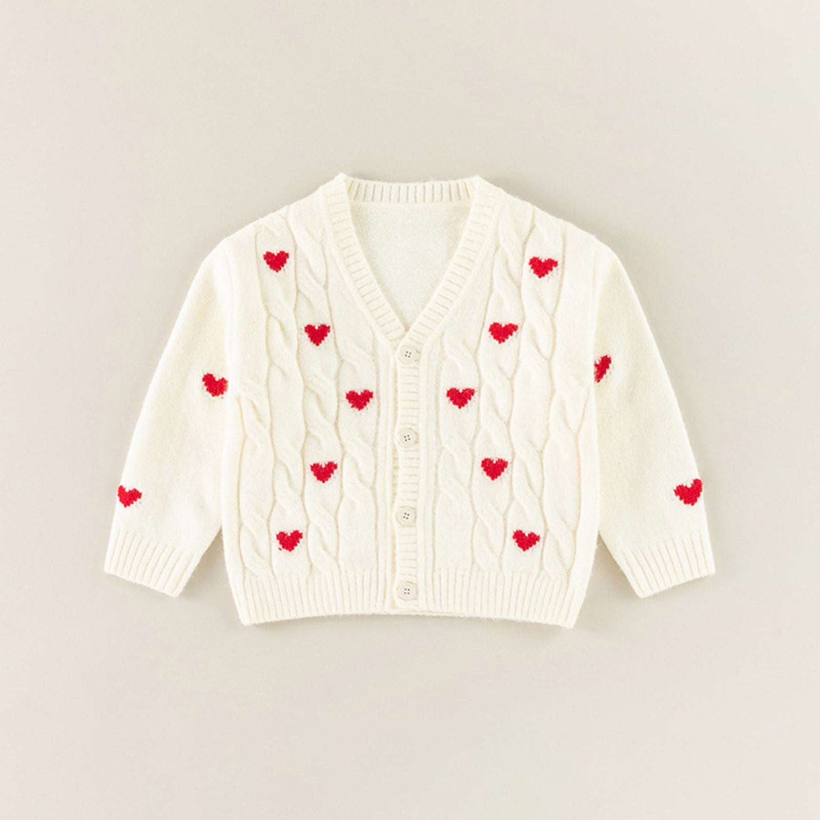 XFHLMJFF Baby Girls Knit Sweater V Neck Button Cardigan Love Heart Embroidery Blouse Kids Warm Crewneck Long Sleeve Tops for 12-18 Months